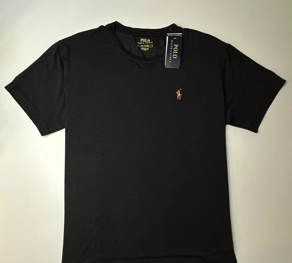 NUEVO CON ETIQUETAS Polo Ralph Lauren Hombres Manga Corta Cuello Redondo Camiseta Negra Envío Gratis Foto 3 de 4