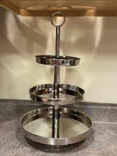 18” Large Pottery Barn 3 Tier Mirrored & Hammered Silver Serving Stand Tray