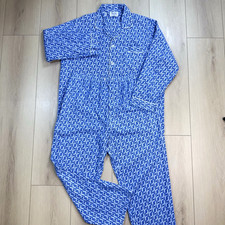 VTG 60s 70s Alexander s Men s Pajamas Set Blue Geometric Print Hong Kong XL