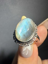 Natural Unqiue Luster Labradorite Unisex Ring / Silver-plated/ Adjustabl