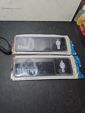 Hillman Restroom Door Signs   Men  Women Set   Self-Adhesive 3"x9" Plastic New
