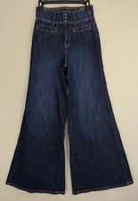 Pilcro Anthropologie Sz 26 Palazzo Wide Leg Trouser Jean High Rise Dark Wash