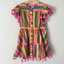 Farm Rio for Anthropologie Dress Rainbow Stripe Girls Size 3 Tassel Cotton