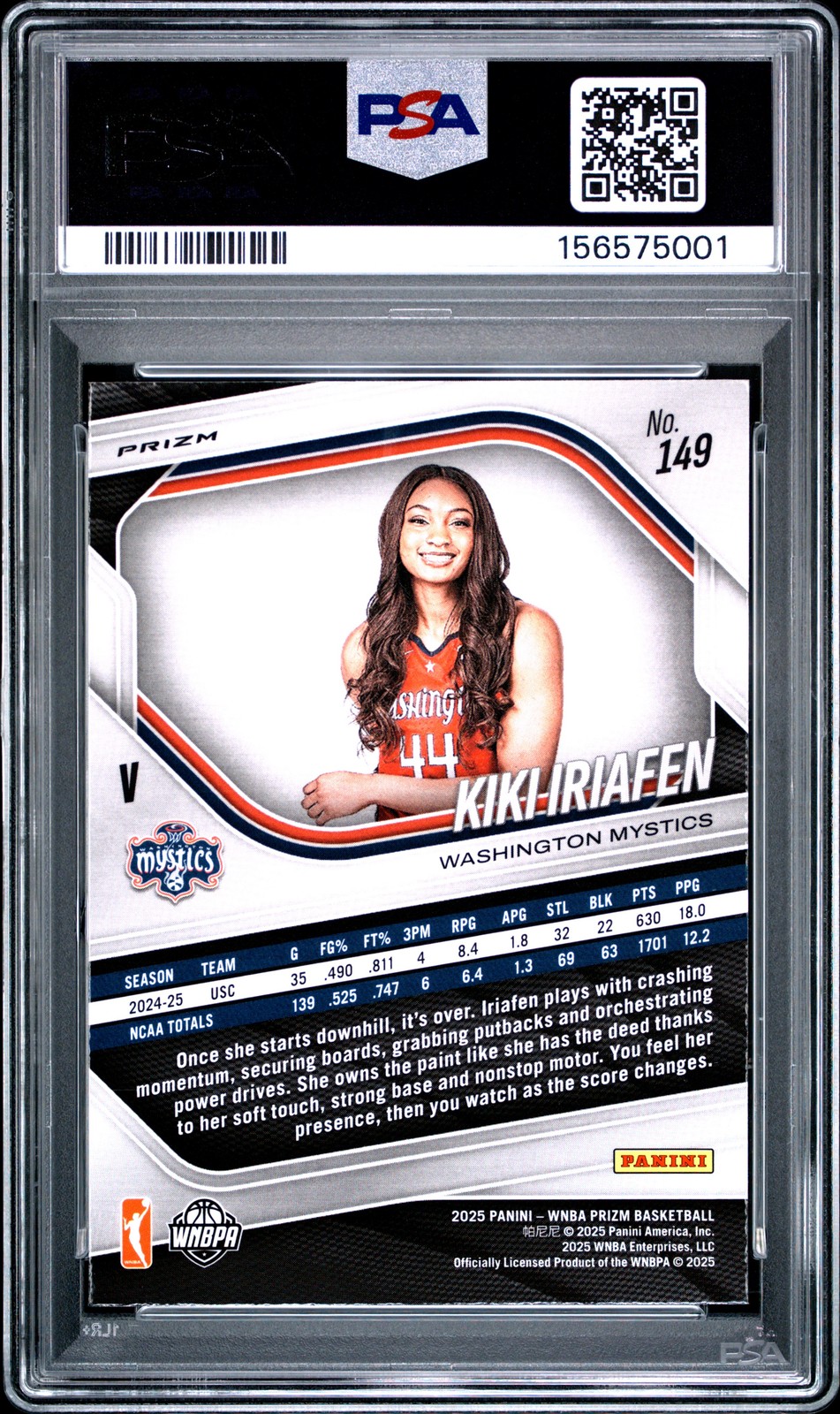 2025 PANINI PRIZM WNBA BLUE VELOCITY #149 KIKI IRIAFEN PSA 9 view 2