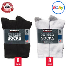 Kirkland Signature Men's Athletic Socks 8-Pair White Fits Shoe Size 13-15