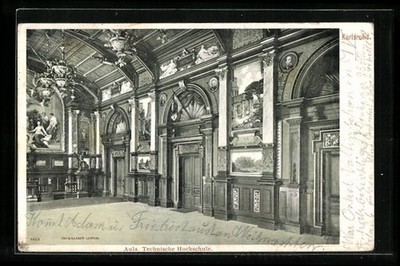 Karlsruhe, Ansichtskarte, Aula der Technischen Hochschule 