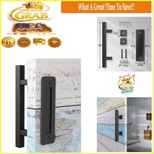 12" Black Iron Barn Door Handles Set Heavy Duty Square Pull Hardware
