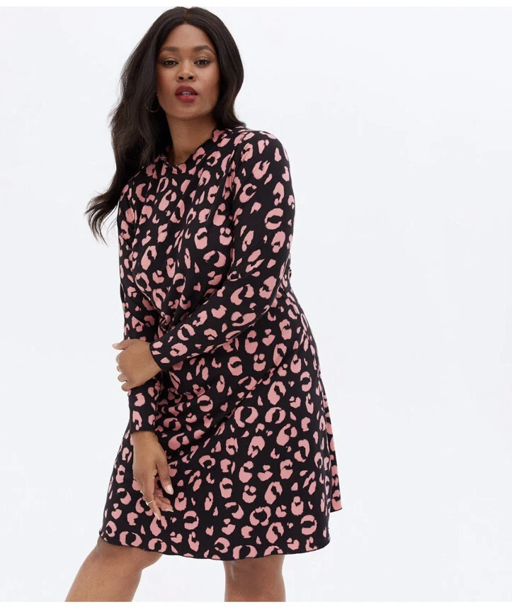 New Look Curves Black Leopard Print Soft Touch Mini Dress Size 22