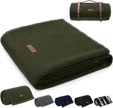 100% Wool Blanket, 62" x 86", Warm, Thick, Washable, Military Wool Blanket,Great