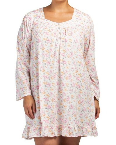 Nwt $52 ARIA Watercolor Roses Long Sleeve RUFFLED HEM Waltz Nightgown  Chemise 1X | eBay