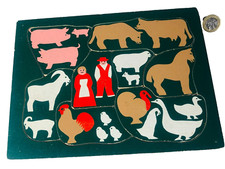 Puzzle Animali della Fattoria Legno Pezzi di Legno Vintage ra