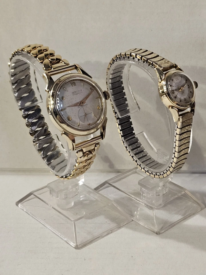 Reloj de Colección Años 50 Hombres y Mujeres Gruen Precisión Autowind 10k GF Biseles Duo Run Foto 3 de 4