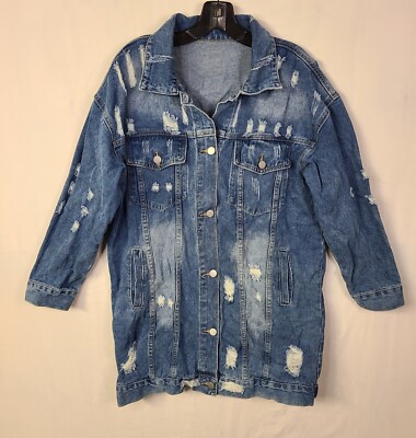 Shein, Blue Denim Oversized Jacket, Distressed, Size M