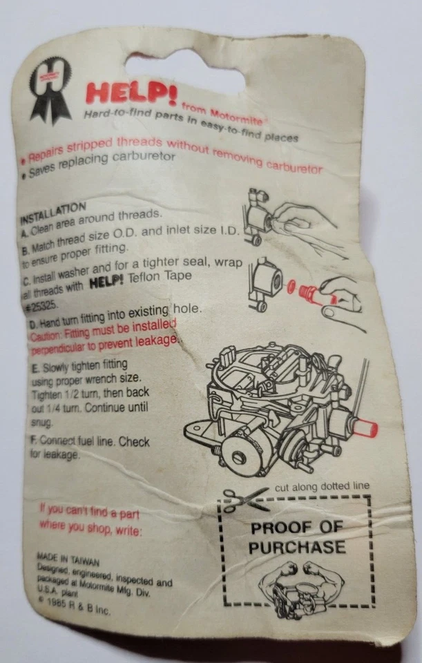 Carburetor Fuel Inlet Repair Fitting Self-Tapping 1" Inlet w/ 3/8" Fuel Line - Image 4 of 4