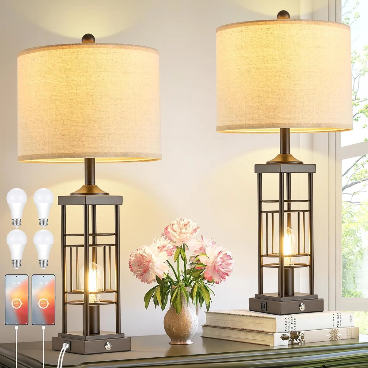 Farmhouse table 2024 lamp set