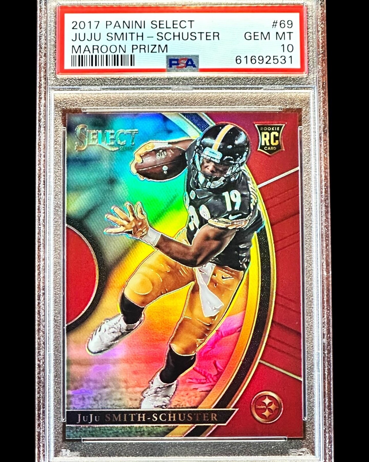 JuJu Smith-Schuster RC 2017 Panini Select #69 PRIZM MAROON #69/99 PSA 10 - Pop 9