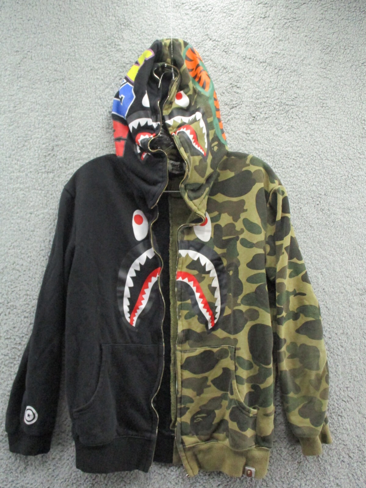 A Bathing Ape BAPE Hoodie Jacket Split Camouflage WGM Shark *Flaw* Men's  Size L | Inox Wind