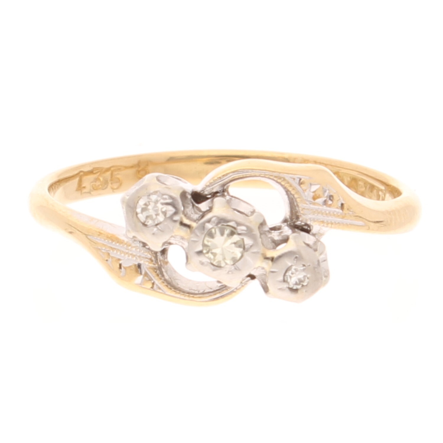 Vintage 18Carat Yellow Gold & Platinum 0.05ct Diamond Three-Stone Ring (Size L)