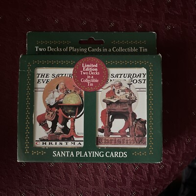 1996 Norman Rockwell Saturday Evening Post Santa Playing Cards Two Decks in Tin 