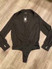 Fashion Nova Women's Long Sleeve Bodysuit Black Size XL NWT Collared