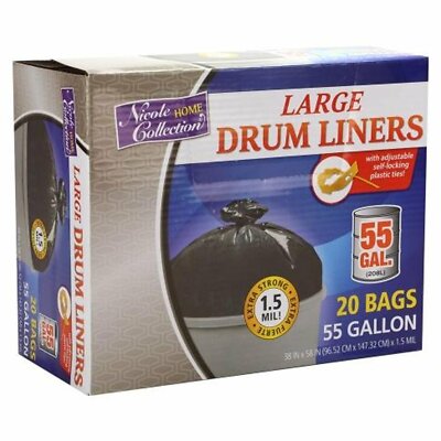 Nicole Home Collection 55 Gallon Tall Kitchen Drum Liners Trash Bags [BULK]