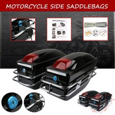 Left & Right Saddlebags Luggage Side Box Motorcycle Hard Case W/ Lights Brackets
