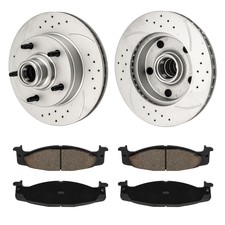 Front Drilled Disc Rotors Brake Pad For Ford F-150 RWD 1994-1996 E-150 Econoline