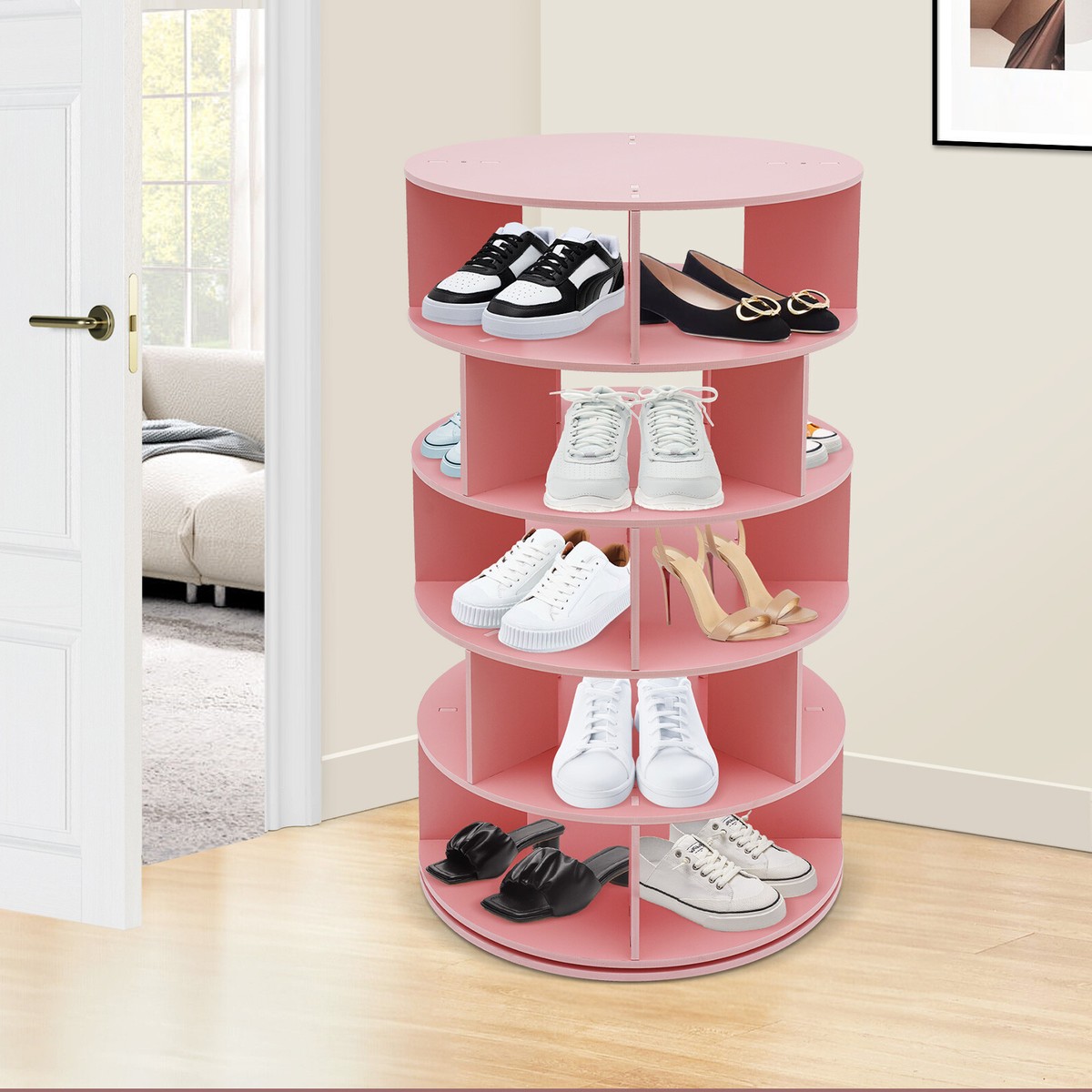 5-Tiers Rotating PVC Co-extruded Layer Shoes Rack Free Standing
