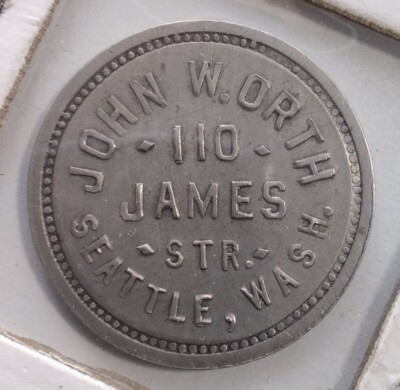 Seattle WA Saloon Token Vintage Early 1900s John Orth 110 James St. Good 4 Bit 