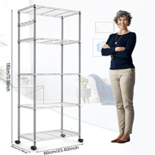 5 Tier Wire Shelving Metal Storage Shelf Home Office Kitchen Stand Rack on Wheel