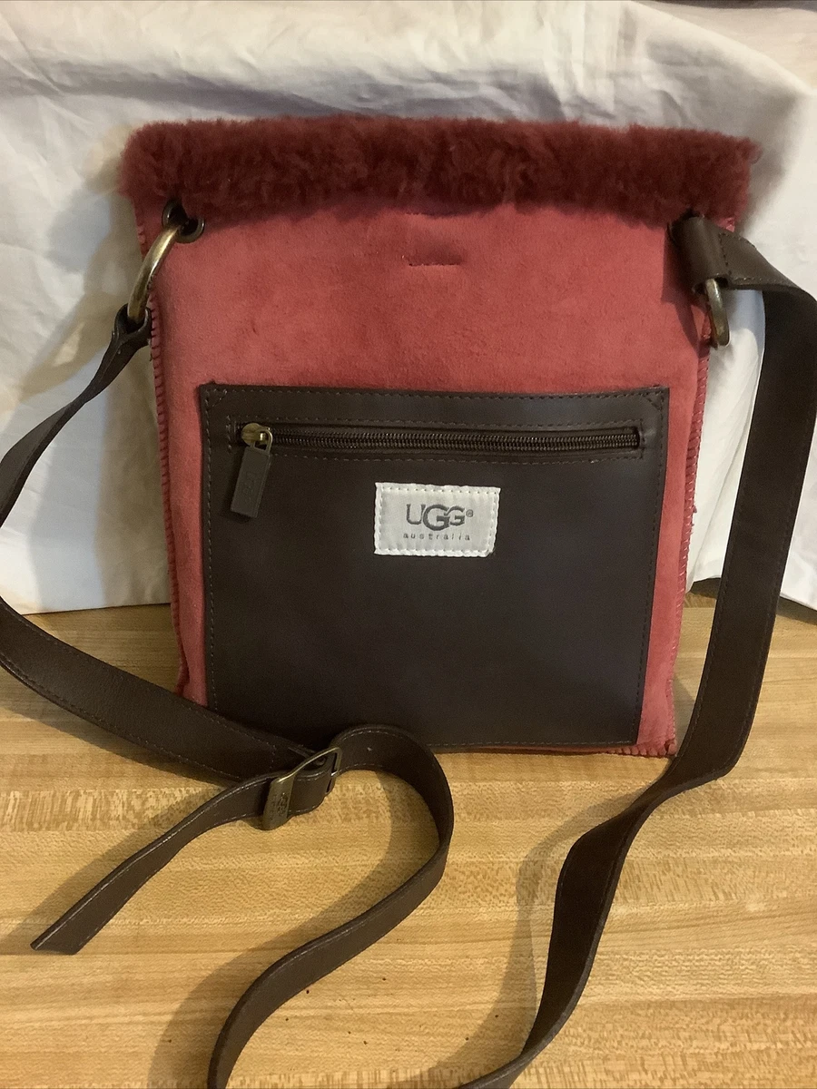UGG Sheepskin Leather Fuchsia Brown Crossbody Shoulder Messanger Bag
