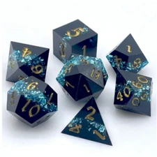 Sapphire Vein Sharp Edged Resin 7 Dice Set RPG DnD Dungeons Dragons AD&D Dispel