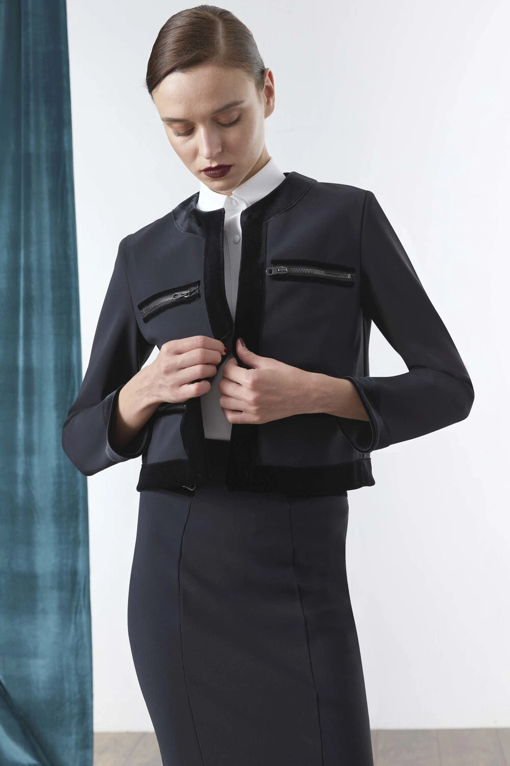 TORY BURCH Giacca nuova con etichette Chiara Boni La Petite Robe Sen elegante nera con cerniera accento 4 $650