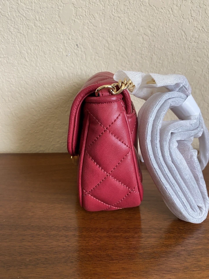 Michael Kors Fulton Small Flap Quilted Leather Crossbody Bag Cherry - Image 4 of 4