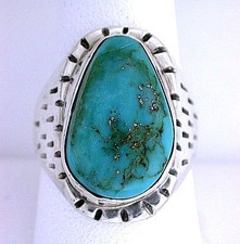 Vintage Handmade Navajo Southwest Pure Sterling Silver Turquoise Cabochon Ring