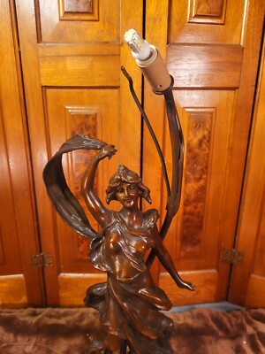 Art Nouveau Figural Lamp With Marmoratus Shell Shade | eBay