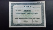 Akcje Mansfeld AG dla górnictwa i huty 100 RM 1933 Eisleben #17014