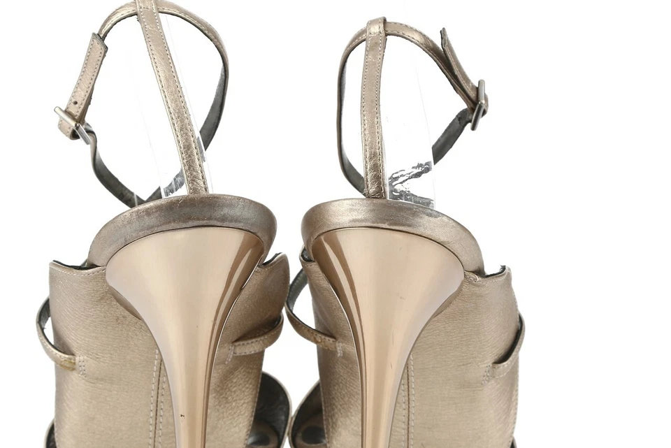 SALVATORE FERRAGAMO Cappuccino/Cuero Metálico Sandalias de plataforma talla 9,5 B Foto 4 de 4