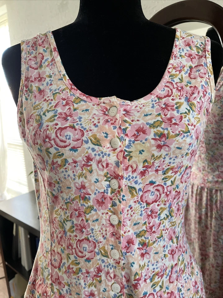 复古 90 年代 Adrienne Vittadini 花卉草原迷笛连衣裙小号 S/M — 第 2/4 张图片