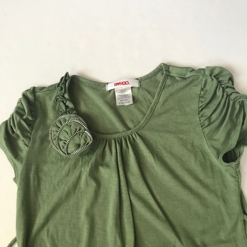 2010s Топ 3D цветок зеленый молнии кукла фея гранж бонго крышка собранными в Рюш XL 14 16 - Изображение 4 из 4