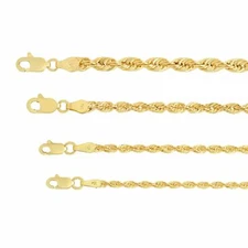 10K Yellow Gold Light 2mm-4mm Diamond Cut Rope Chain Necklace 16"- 30" Hollow