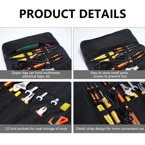 Electrician Tool Pocket Bag Roll Up Storage Organizer Bags Canvas Chisel Toolkit - Picture 4 of 42