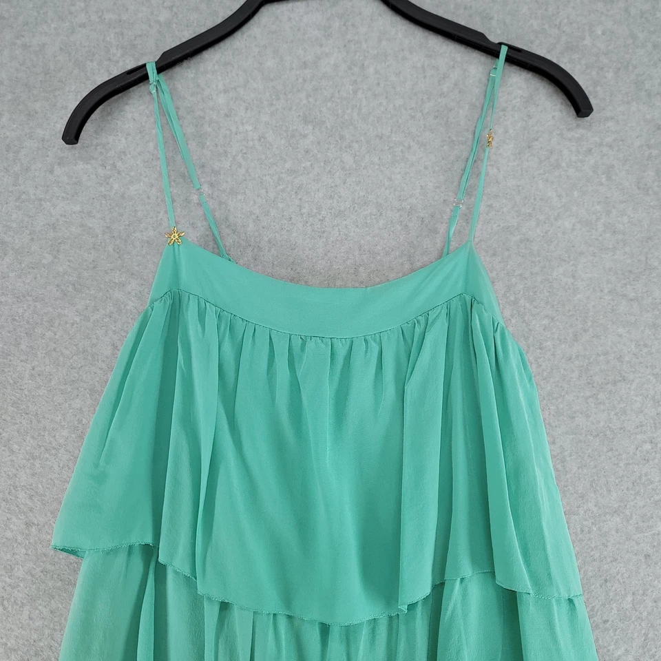 Vestido Whitley Para Mujer Pequeño Verde 100% Seda Volantes en Niveles Playa Boho Hada Y2K Foto 4 de 4