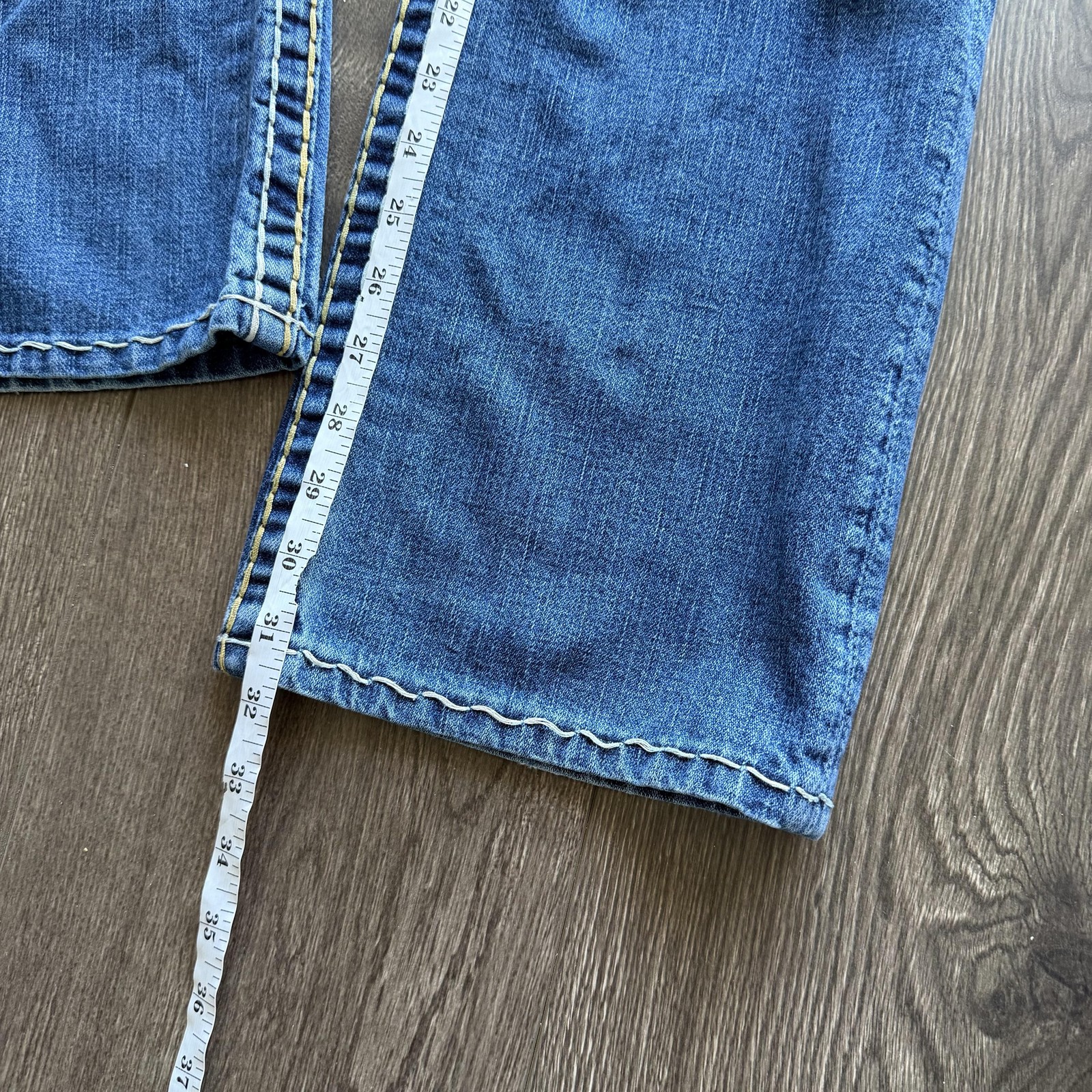 Y2K True Religion Ricky Jeans Mens 36x33 Blue Straight Leg Distressed Denim USA thumbnail 9