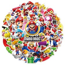 50pcs Cartoon Mario Stickers for Kids, Vinyl Waterproof Super Bros Spmr