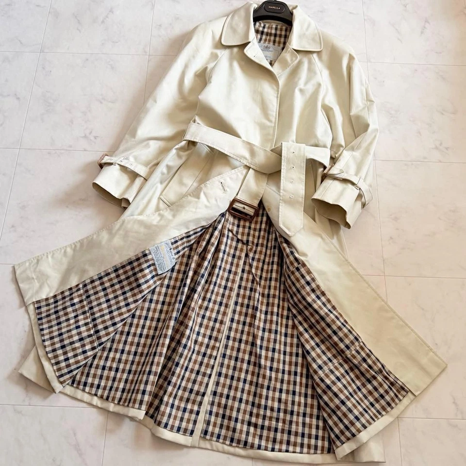 Aquascutum Trench Coat Vintage Années 80 Long Beige Club Check L 110cm - Photo 1/4