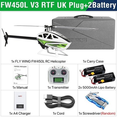 FlyWing FW450L V3 RC Hubschrauber, 10-Kanal GPS ACE Flugsteuerung, 2 Akkus, Weiß