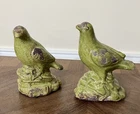 MCM Green Crackle Glaze Art Pottery Bird Figures Set Of 2 Farmhouse Bird Lovers