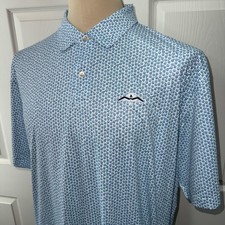 Peter Millar Featherweight Golf Polo Shirt Mens XL Blue Golf Print Performance