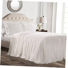 Ruffle Skirt Bedspread Set - 3-Piece Luxurious Farmhouse Bedding - King White